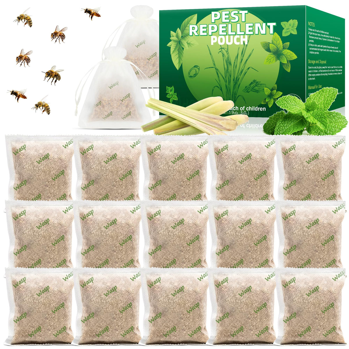 Motrapso Wasp Repellent Pouch hanging outdoors to deter yellow jackets