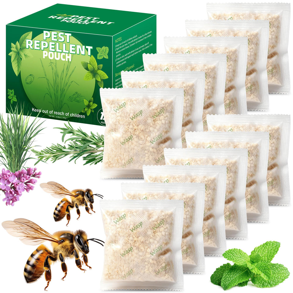 Motrapso Wasp Repellent Pouch outdoors in a mesh bag protecting a yard