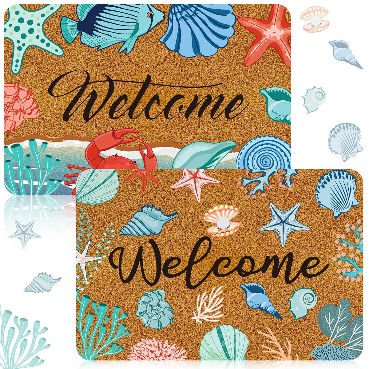 Moucuny coir door mat with Hello Summer marine pattern offers stylish welcome and dirt control.