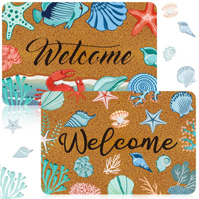 Moucuny coir door mat with Hello Summer marine pattern offers stylish welcome and dirt control.