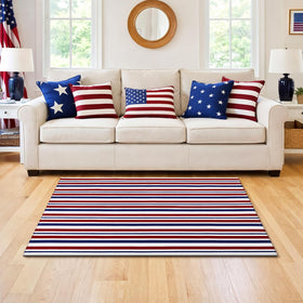 Moucuny front porch mat coordinates with other decor for Memorial Day and 4th of July.