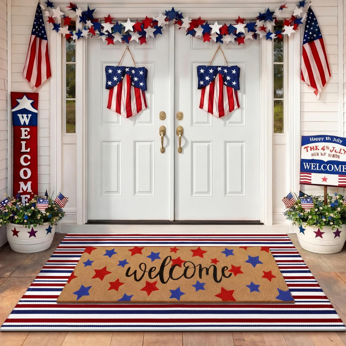 Moucuny machine-washable stripe rug simplifies cleanup after outdoor gatherings.