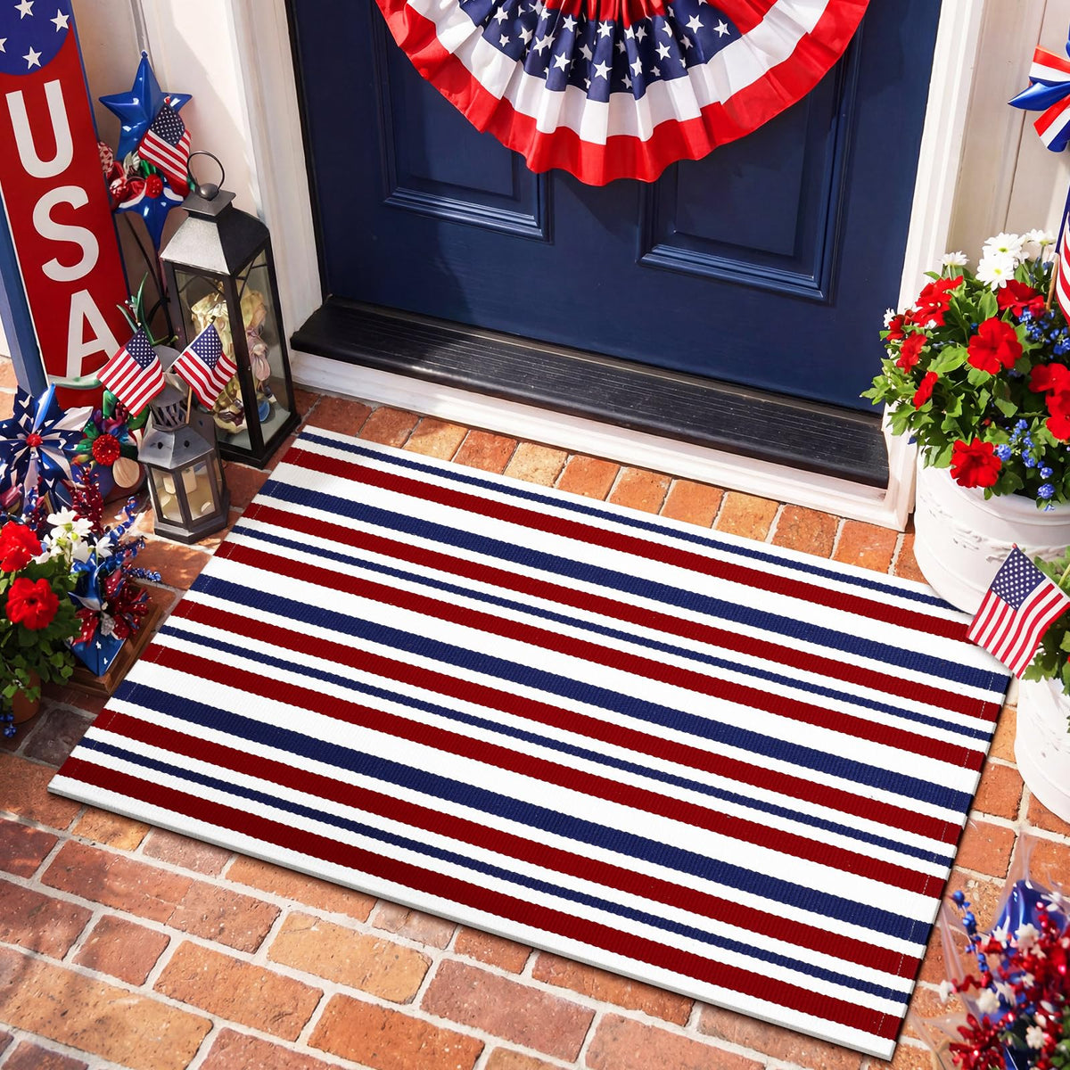 Moucuny patriotic striped doormat in red blue white boosts entryway charm