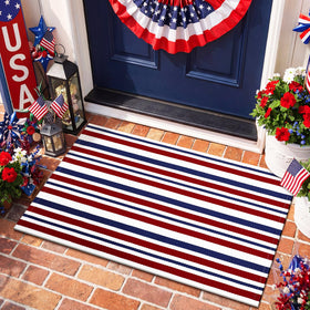 Moucuny patriotic striped doormat in red blue white boosts entryway charm