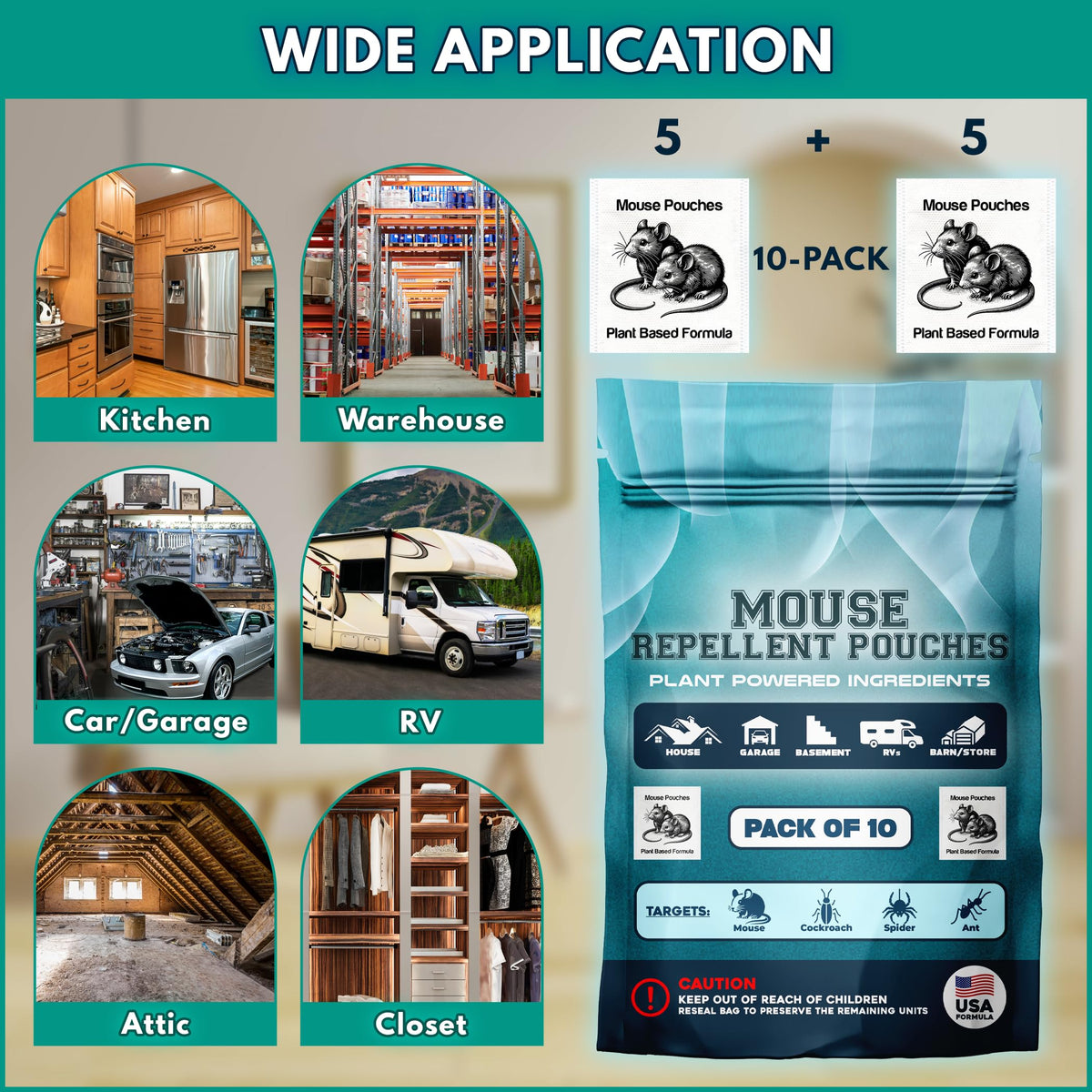 Mouse Repellent Pouches in a storage shed helps guard seasonal items.