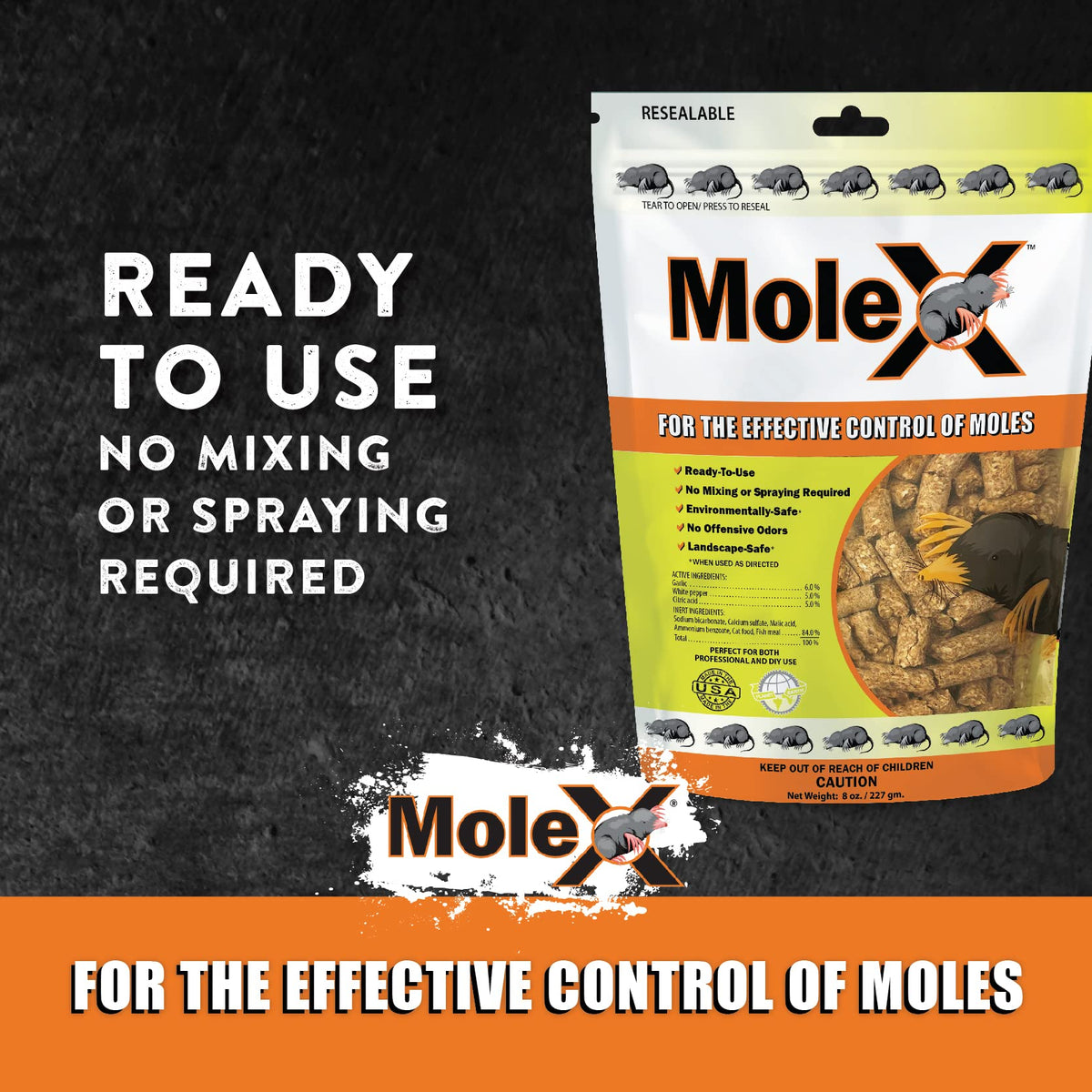 MouseX MoleX close-up reveals pellet texture and natural ingredients.