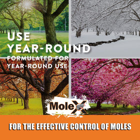 MouseX MoleX ready-to-use pellets beside garden soil for quick deployment.