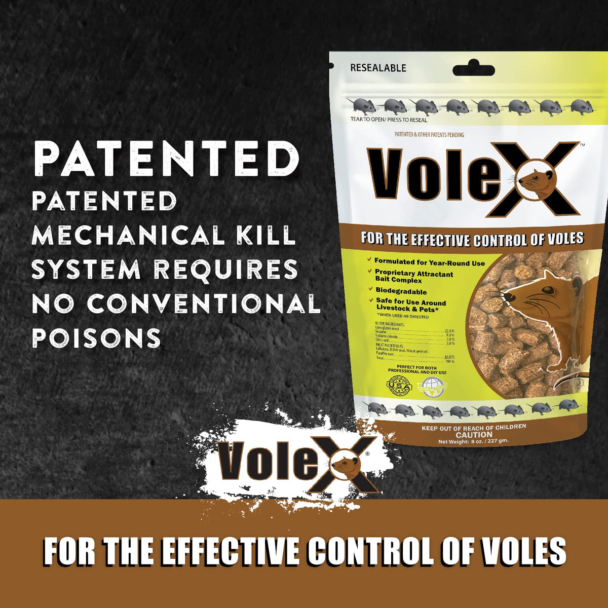 VoleX used on lawns and gardens to deter vole activity.