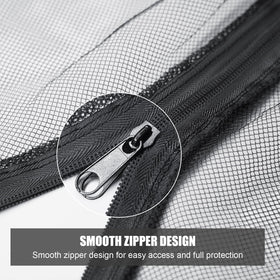 Bottom PVC tube weight on Moutosne umbrella net stabilizes in windy conditions.