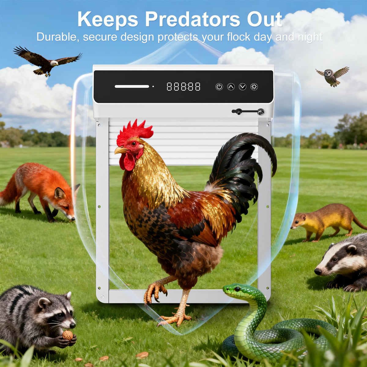 Mowei remote-control opens from up to 50 feet for convenient access.