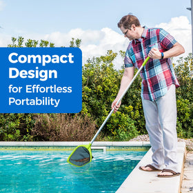 Mowend 4-section telescopic pole shows extended reach for fast pond and pool cleaning