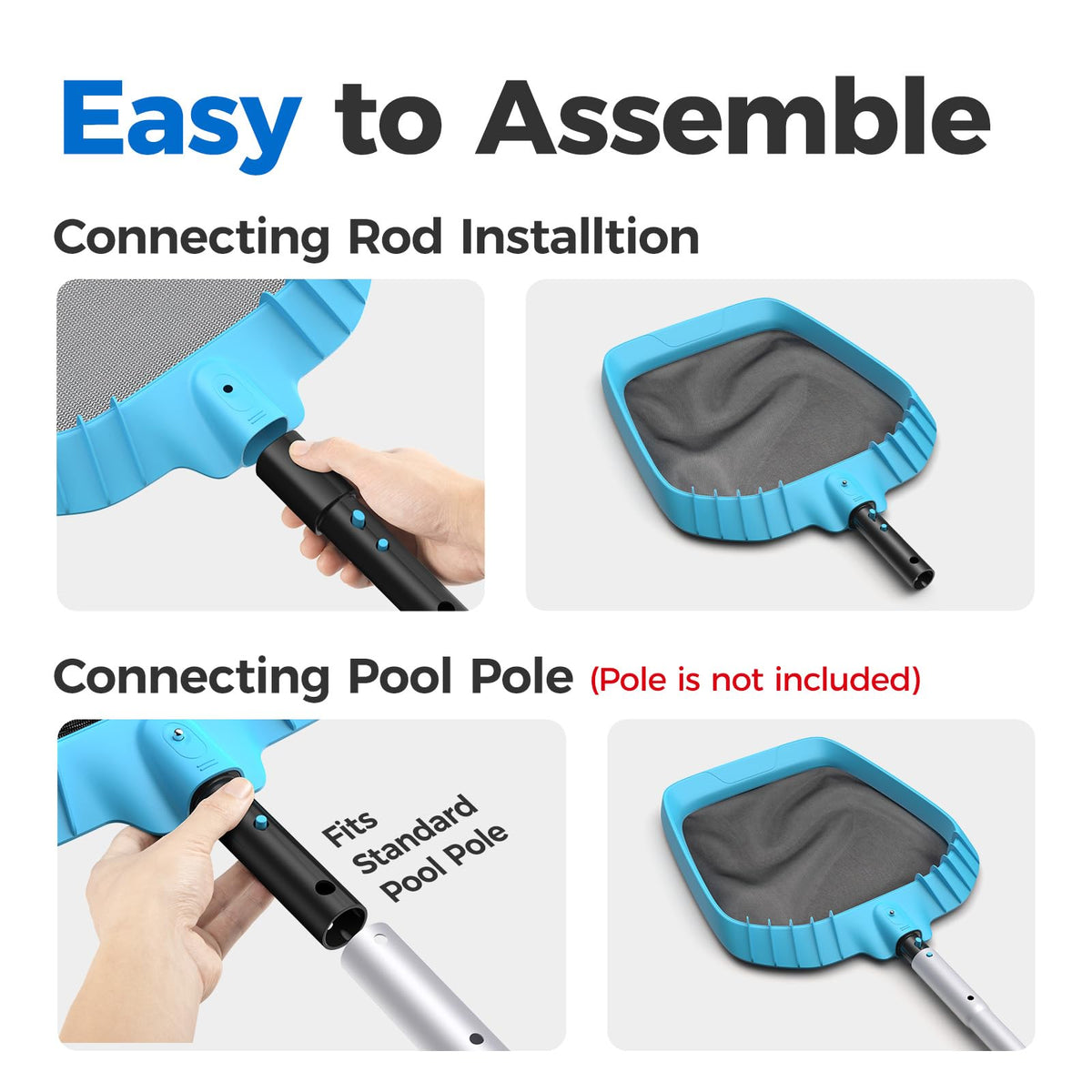 Mowend pool net compatibility with common pool poles for easy setup