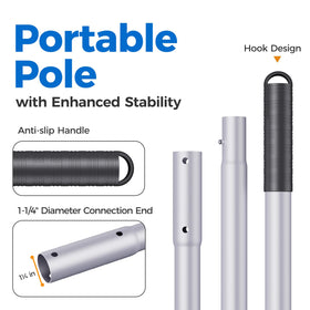 Mowend pool pole with 1-1/4 inch connector fits standard tools