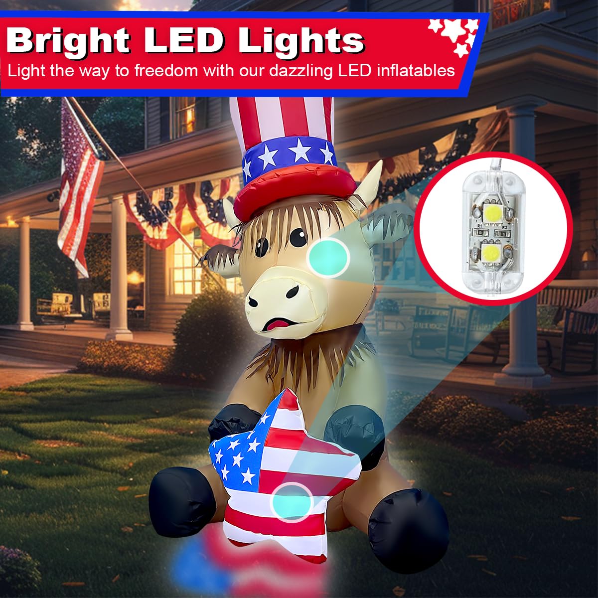 Mowholm LED Highland cow with American heart brightening indoor outdoor spaces