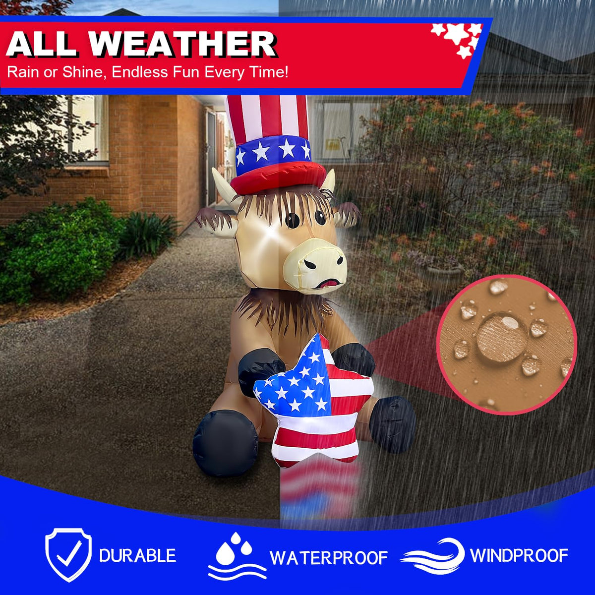 Mowholm weather-resistant patriotic inflatable cow for yard decor
