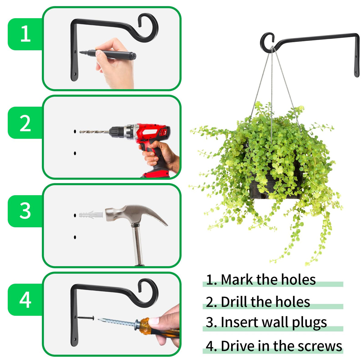 MOWPOG black decorative hook enhances porches, gardens, and living spaces.