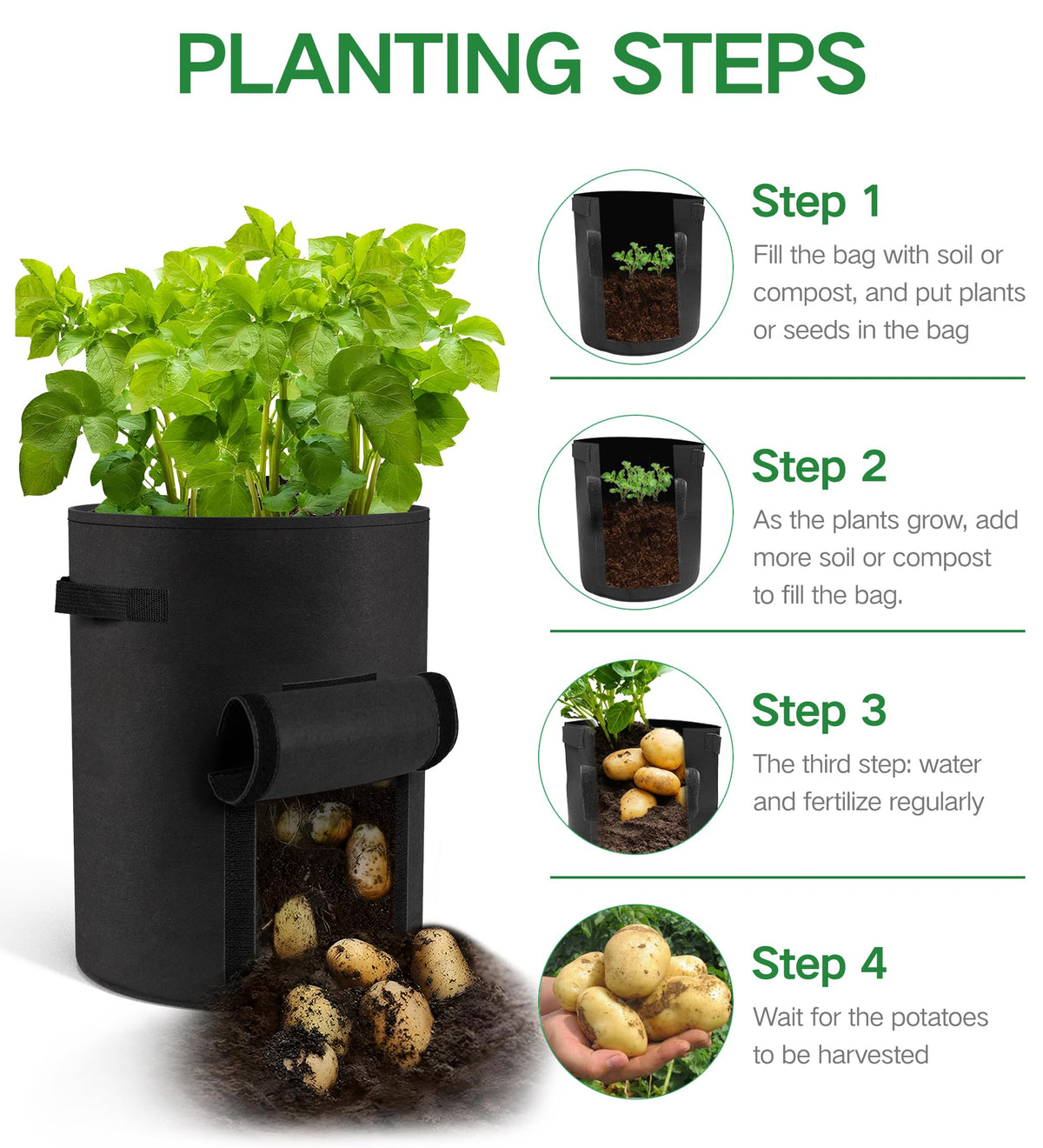 Moyios 15.2 gallon capacity ideal for potatoes, carrots, and other root crops.