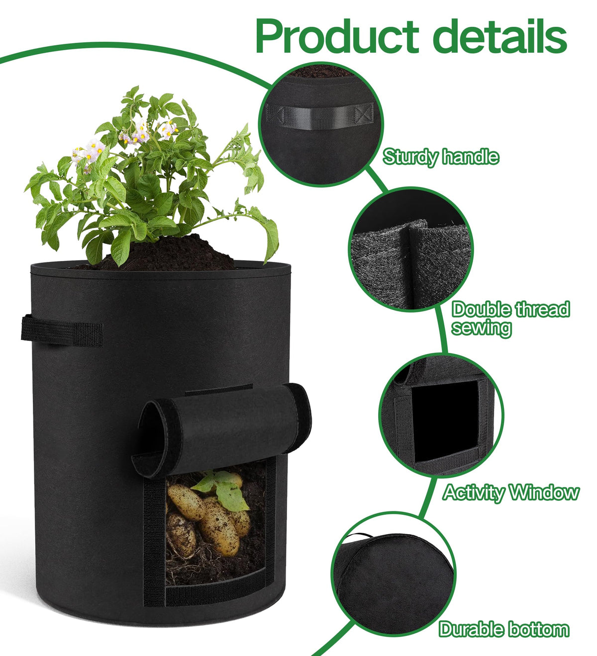 Moyios 6-pack grow bags with reinforced handles for easy transport and storage.