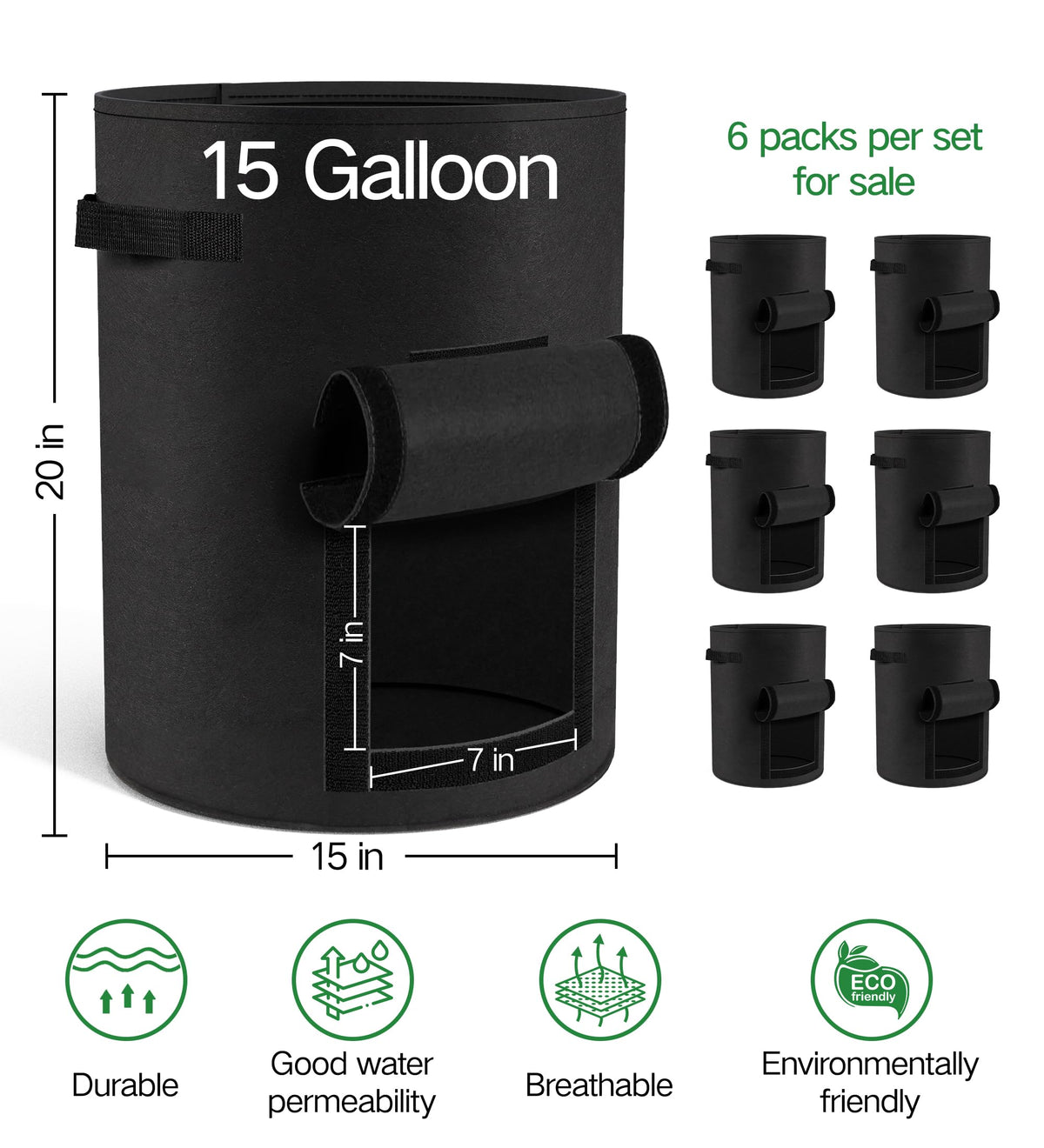 Moyios 6-pack potato grow bags side view highlighting breathable fabric for better aeration.