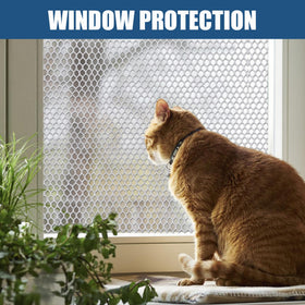 Moyios white mesh used as balcony barrier and pet containment solution.