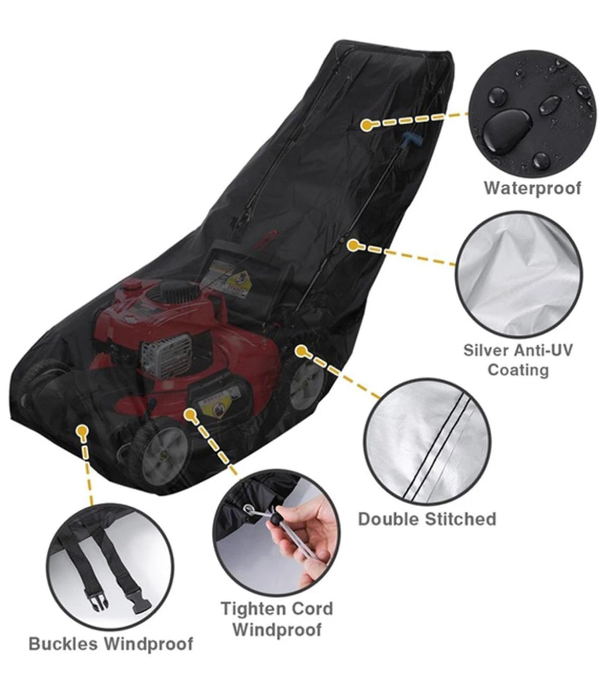 Moyubath lawnmower cover windproof bottom cord keeps mower secure.