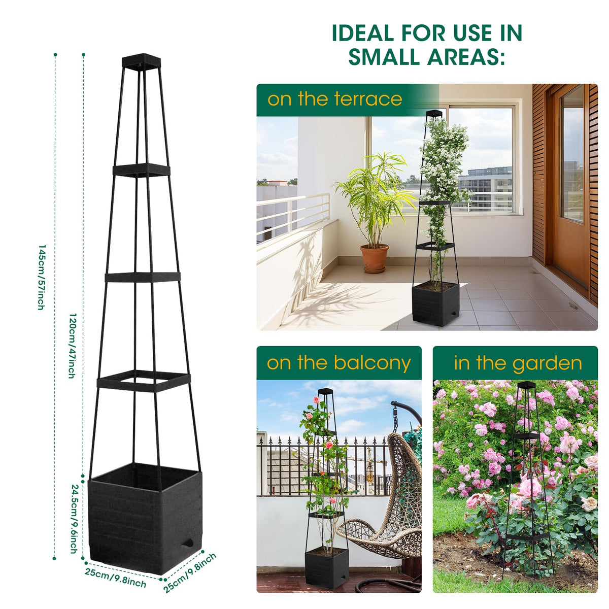 MQFORU perfect for tomatoes, peas, morning glories, climbing roses.