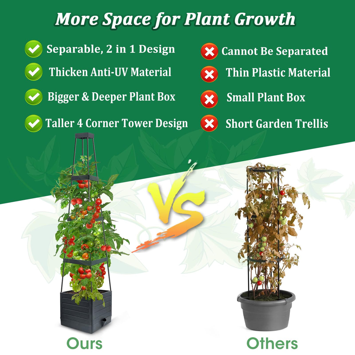 MQFORU premium materials include fade-resistant planter and rust-proof trellis.