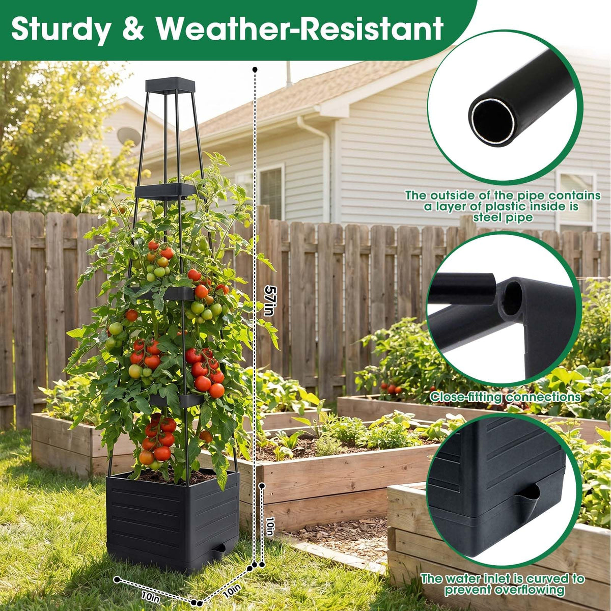 MQFORU 9.8x9.8x9.6 inch planters provide ample soil space.