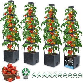 MQFORU 4Pack raised garden bed with four-tower trellis for spacious climbing plant growth