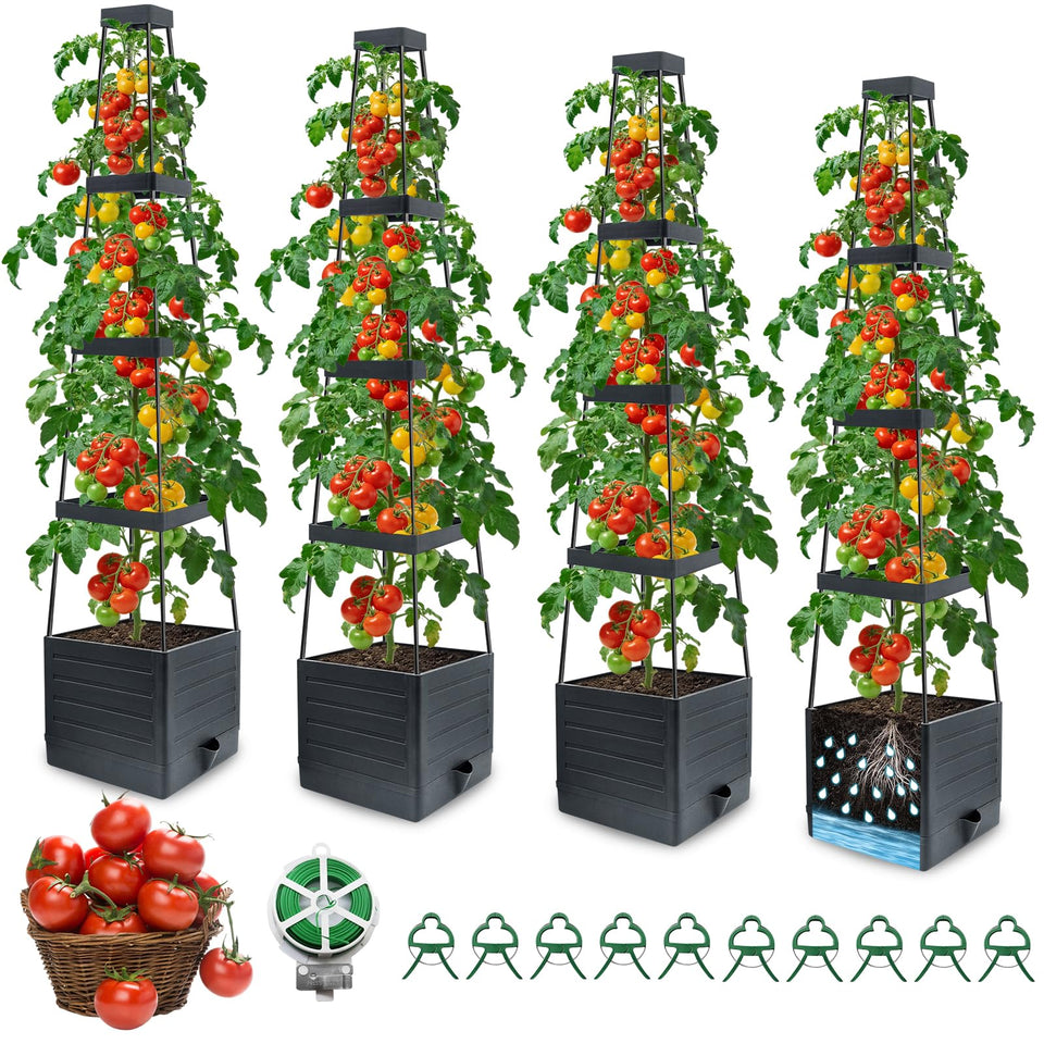 MQFORU 4Pack raised garden bed with four-tower trellis for spacious climbing plant growth