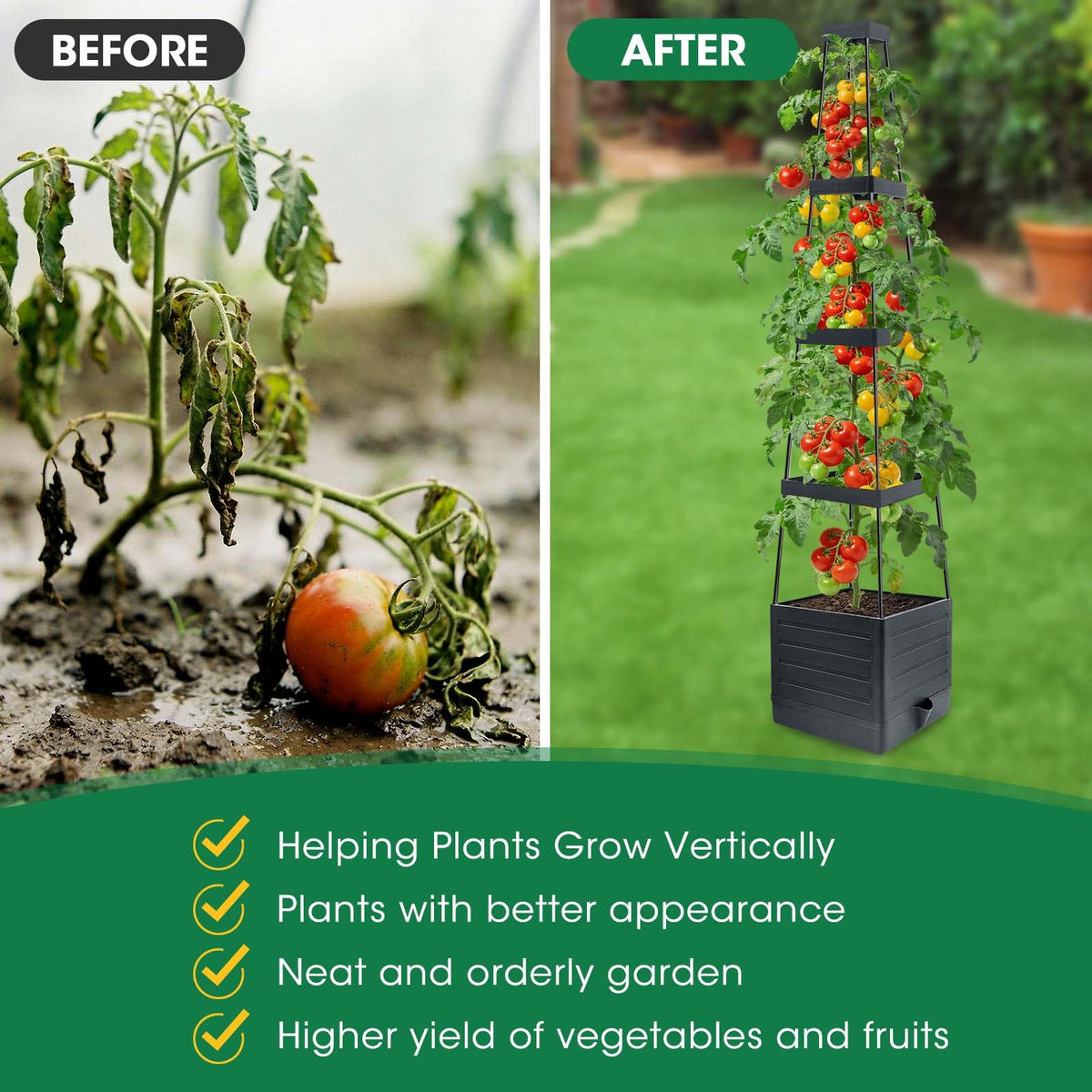 MQFORU adjustable-height trellis towers adapt to plant growth and season