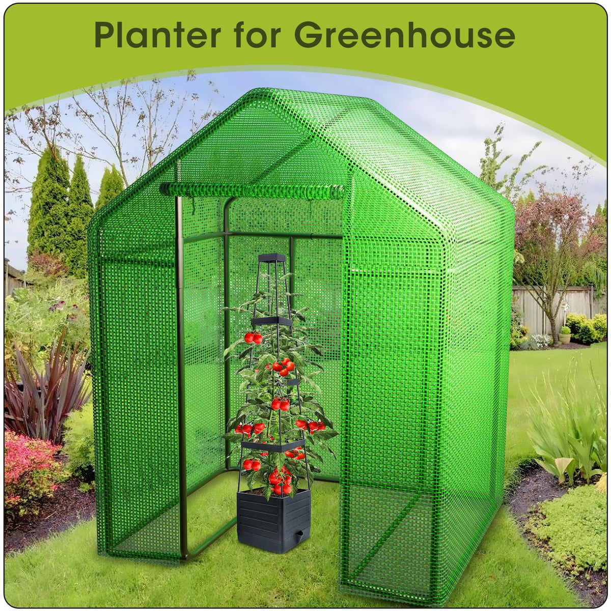 MQFORU tomato planter cage with self-watering system for steady moisture.