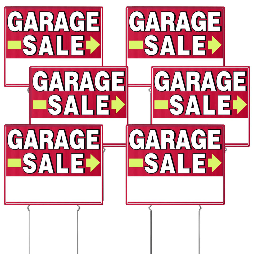 MQHS garage sale signs 17x13 front view with bold red arrows for clear directions
