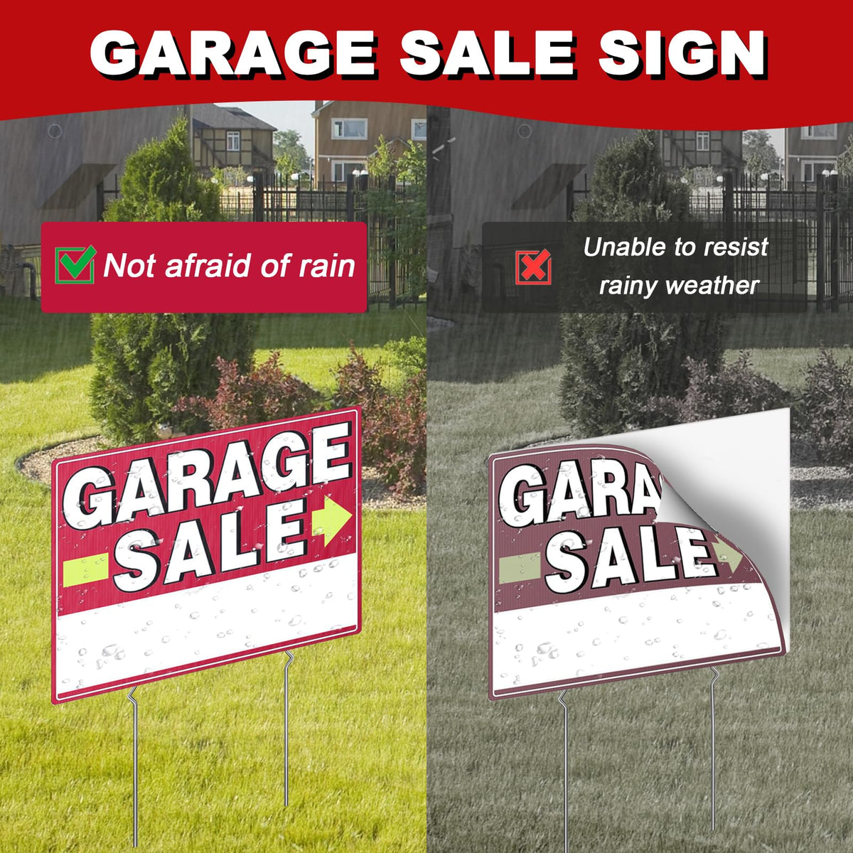 MQHS garage sale signs 17x13 side view showing bright visibility from multiple angles