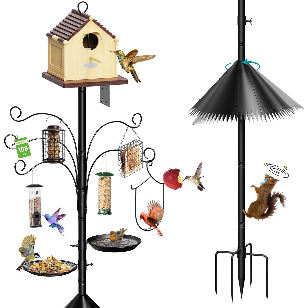 MQHUAYU 108-inch bird feeder pole with squirrel-proof design for backyard birds.
