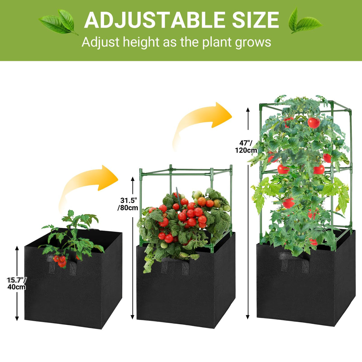 MQHUAYU 47-inch cage assembly showing sturdy frame supports tall tomato plants.