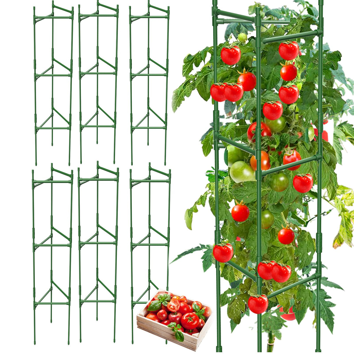 MQHUAYU tomato cage 48-inch square supports tall plants with durable steel.
