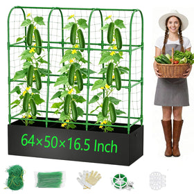 MQHUAYU cucumber trellis with grow bag in a compact vertical garden setup for higher yields