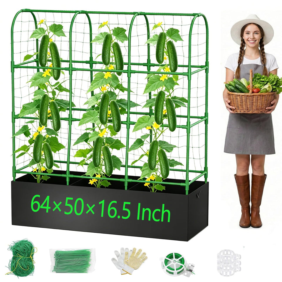 MQHUAYU cucumber trellis with grow bag in a compact vertical garden setup for higher yields