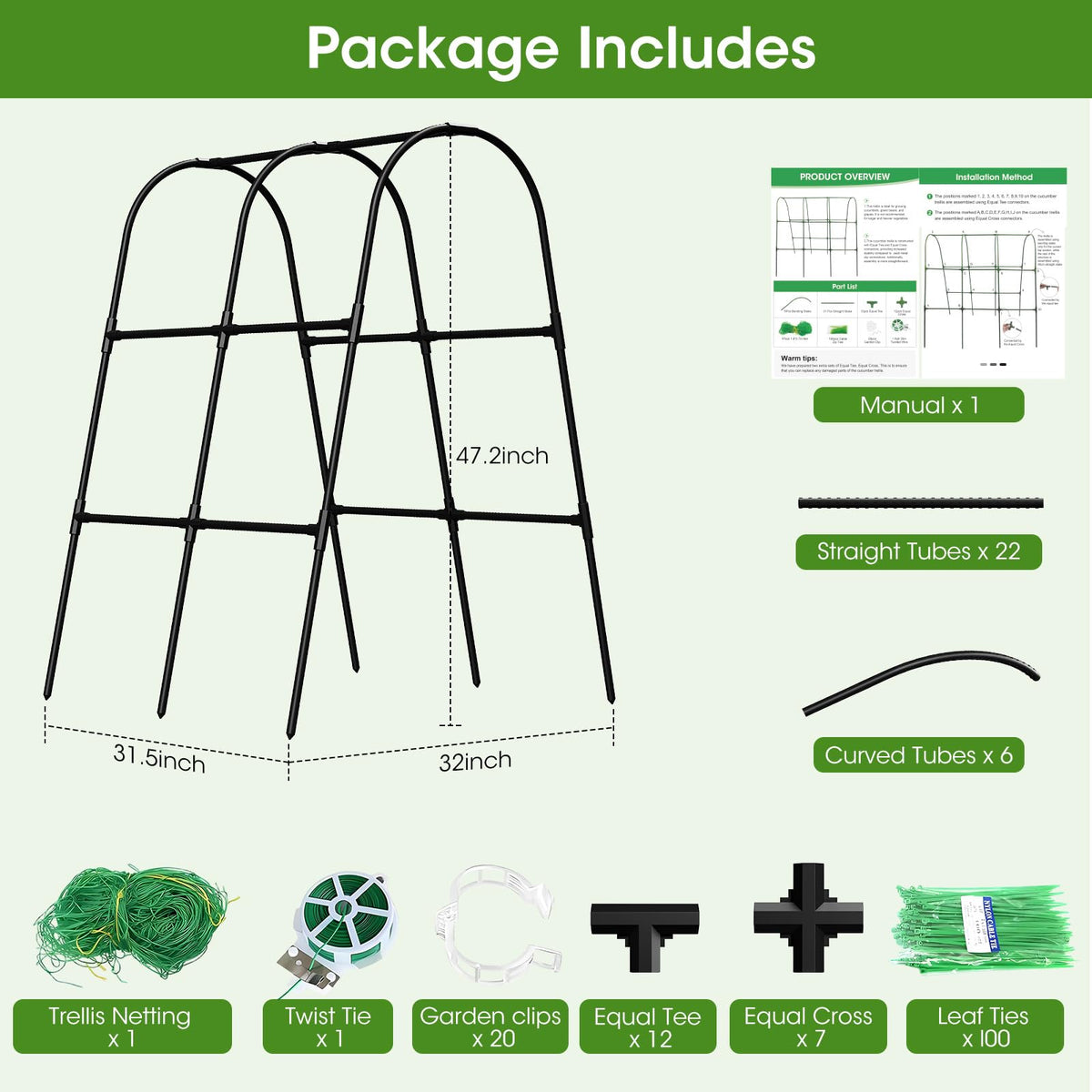 MQHUAYU cucumber trellis netting included for training vines