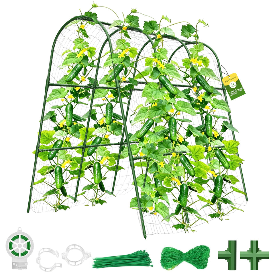 MQHUAYU cucumber trellis in U-shape arch supports climbing vines in raised beds