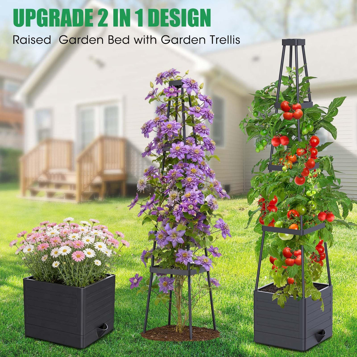 Four-corner tower design maximizes vertical space for tall climbing plants