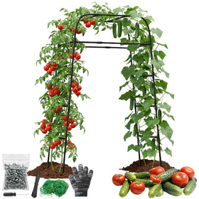 MQHUAYU Garden Arch Trellis shows an 83-inch tall walk-through design for vertical gardening.