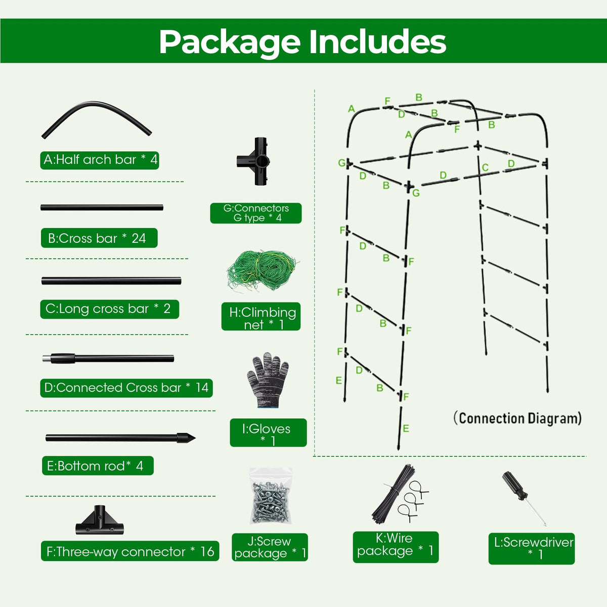 MQHUAYU Garden Arch Trellis offers heavy-load capacity up to 50 lbs+ for crops.