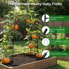 MQHUAYU Garden Arch Trellis features rustproof PE coated steel frame for longevity.