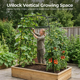 MQHUAYU Garden Arch Trellis highlights screw fixation for durable anchoring.