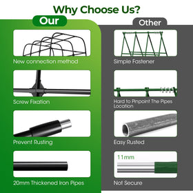 MQHUAYU Garden Arch Trellis includes sturdy stakes for deep soil anchoring.