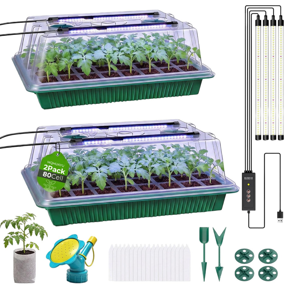 MQHUAYU seed starter tray with grow light providing 80-cell germination.
