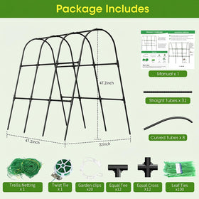 Sturdy black outdoor plant support blends with garden decor.