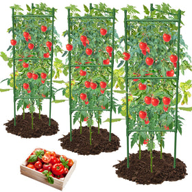 MQHUAYU 48-inch tomato cage in triangle and square configurations supports tall plants.